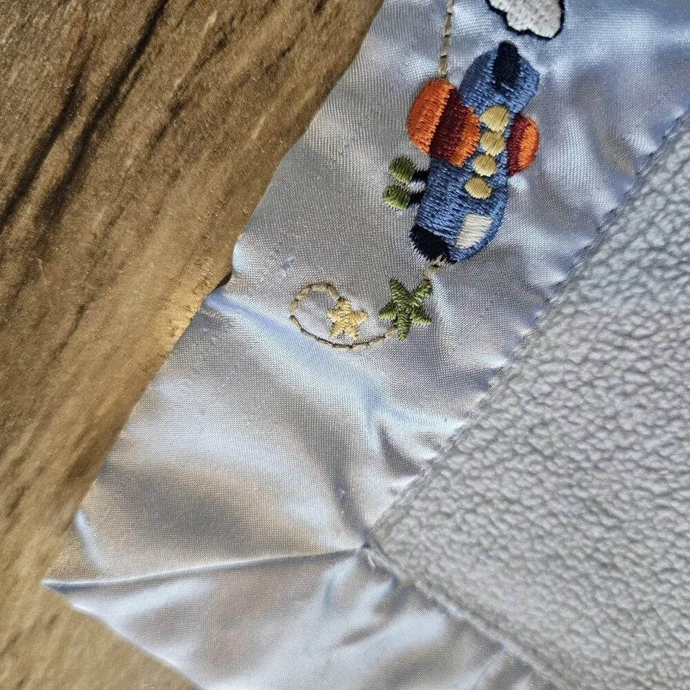 Parents Choice Blue‎ Baby Blanket Satin Trim Truck Car Plane Airplane Fleece